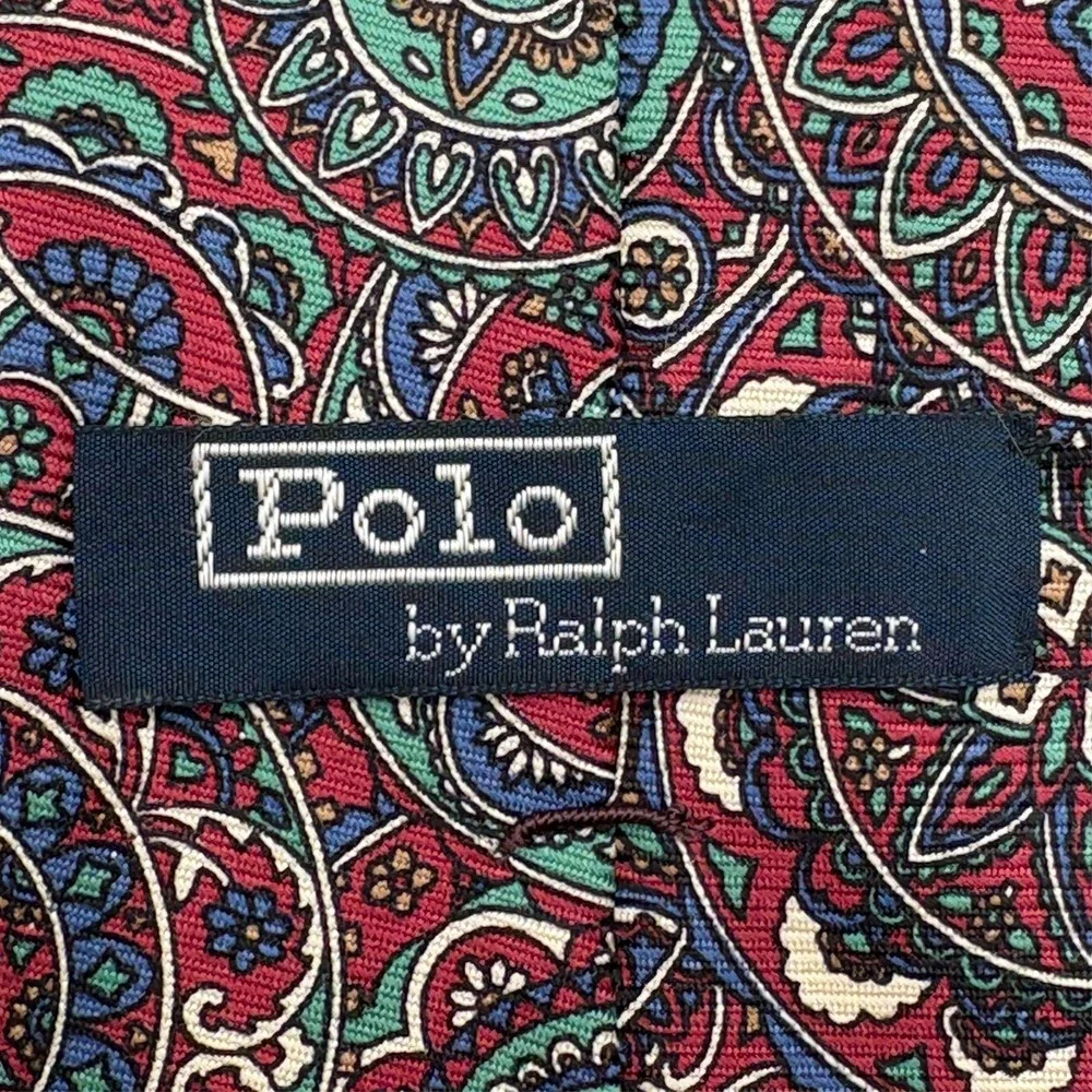 Vintage Polo Ralph Lauren Silk Necktie Mens Red Green Blue Medallion USA 58x3.5‎